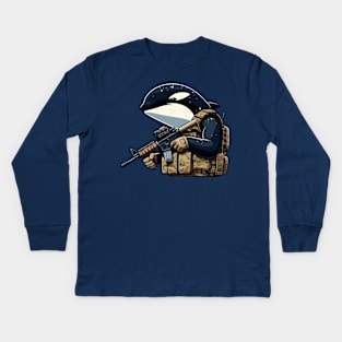 Tactical Orca Majesty Tee: Where Strength Meets Oceanic Elegance Kids Long Sleeve T-Shirt